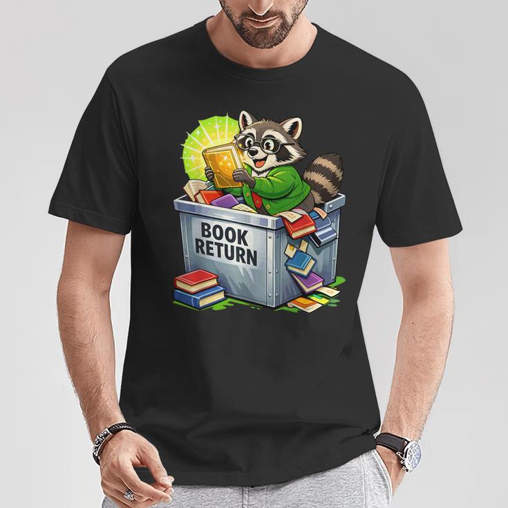 Raccoon At Library Book Return Librarian And Reader T-Shirt Unique Gifts