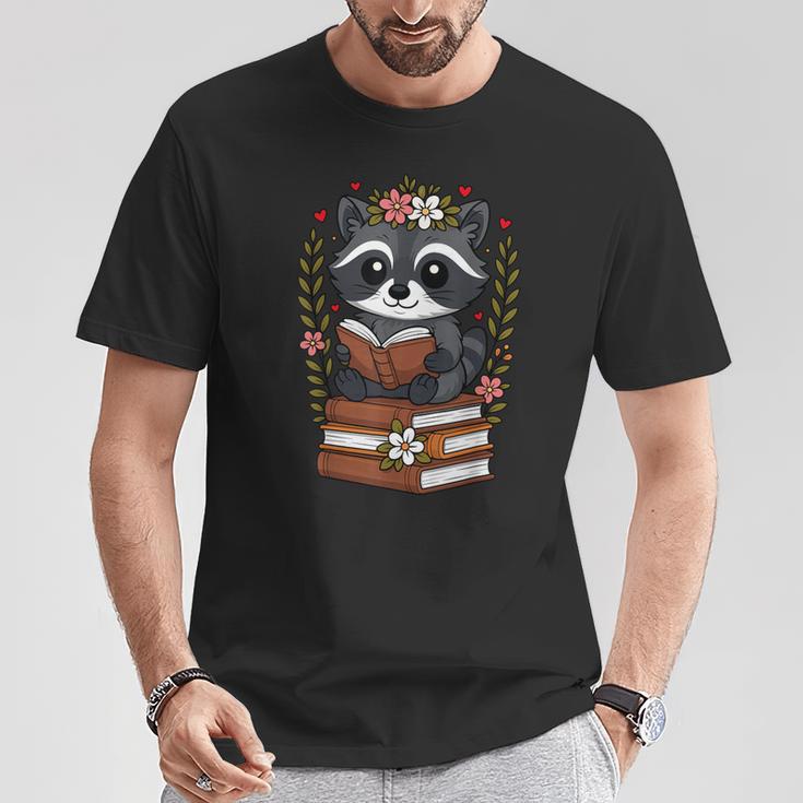 Racoon Reading Book Graphic Racoon With Book Floral T-Shirt Unique Gifts Racoon Reading Book Graphic Racoon With Book Floral T-Shirt Unique Gifts