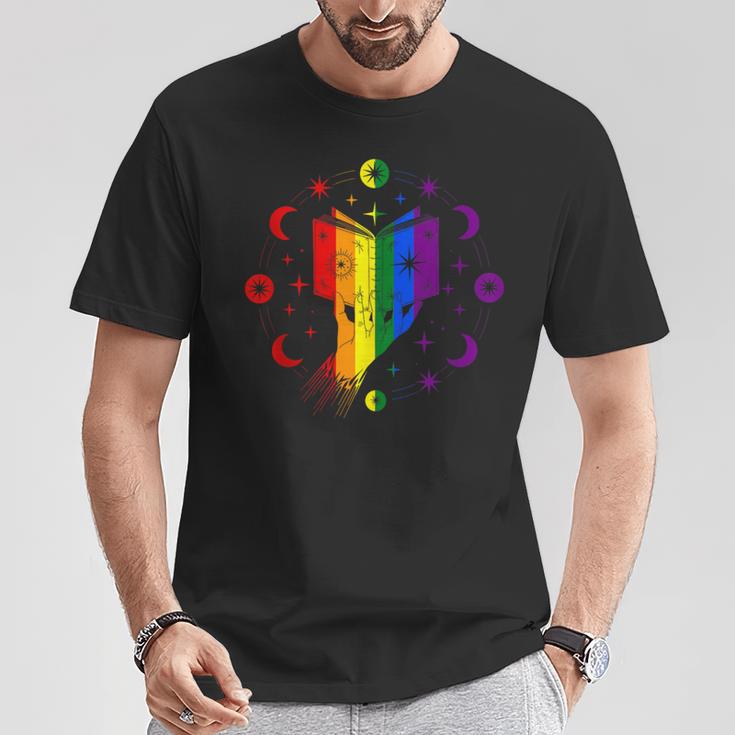 Rainbow Book With Stars And Moon Phases Gay Pride LGBT T-Shirt Unique Gifts