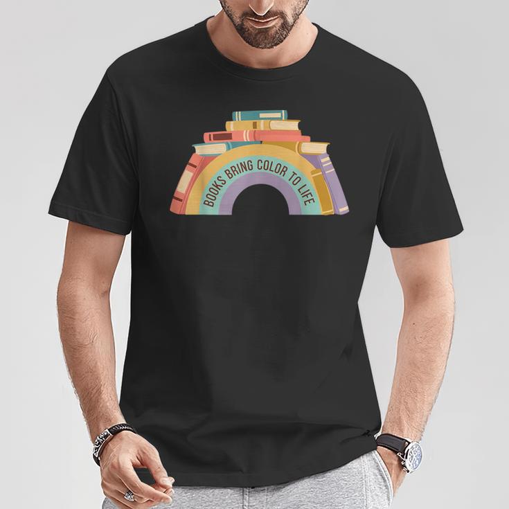 Rainbow Books Teacher Books Bring Color To Life Tee T-Shirt Unique Gifts