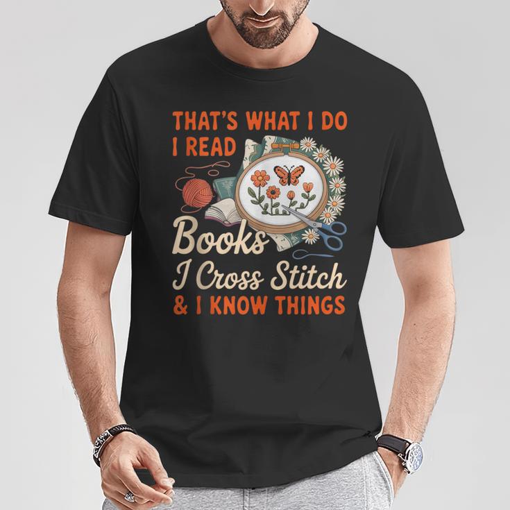 Read Books I Cross Stitch Sewing Stitcher Quilt Cross Stitch T-Shirt Unique Gifts