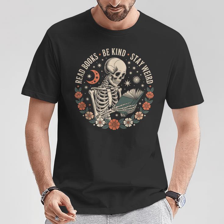 Read Books Be Kind Stay Weird Skull Bookish Boho Cute T-Shirt Unique Gifts
