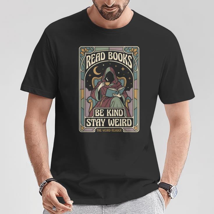 Read Books Be Kind Stay Weird Tarot Reaper Coffee Reading T-Shirt Unique Gifts