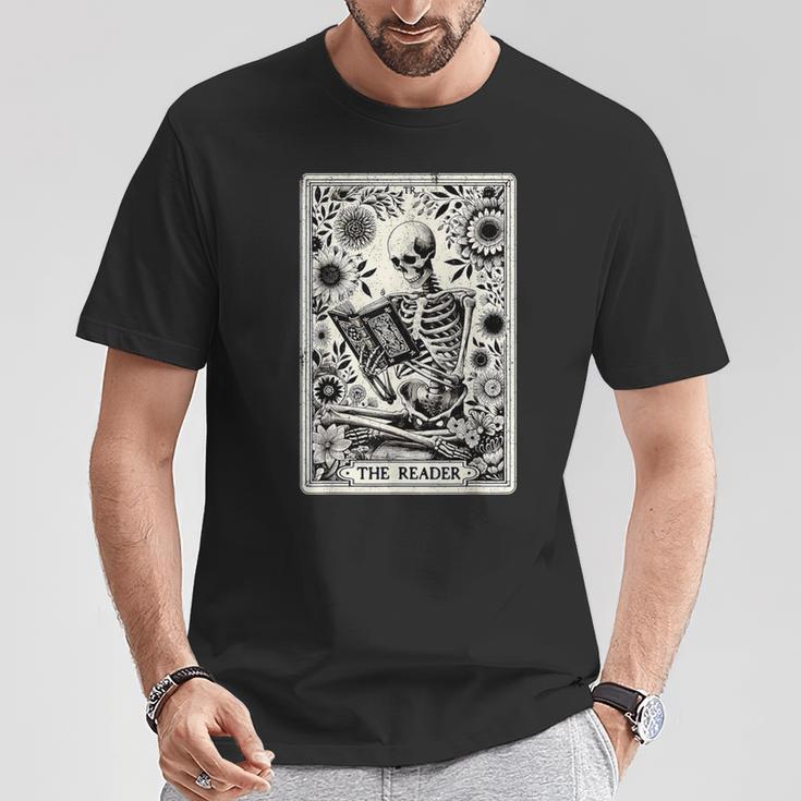 The Reader Skeleton Book Lover Tarot Card Reading Book T-Shirt Unique Gifts