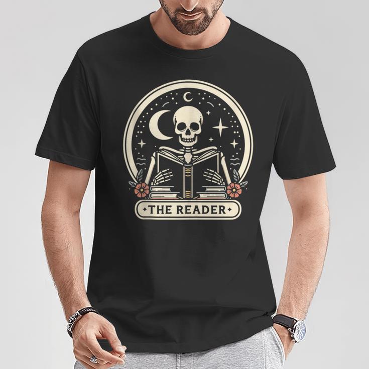 The Reader Tarot Skeleton Gothic Bookish Book Reading Lover T-Shirt Unique Gifts