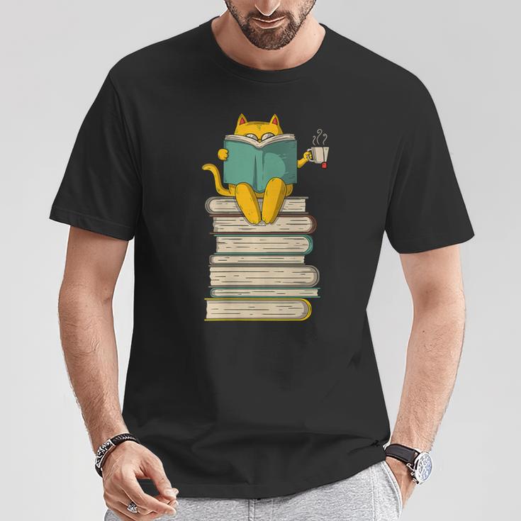 Reading Cat Book & Tea Lover T-Shirt Unique Gifts