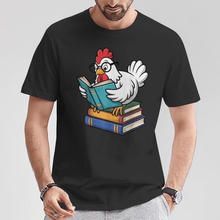 Reading Chicken Bookworm Cute Chicken With Glasses Books T-Shirt Unique Gifts
