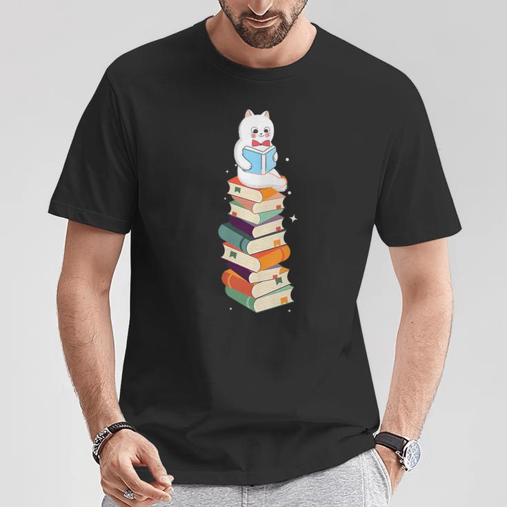 Reading Cute Cat Read Colorful Books Reader Women Men Kids T-Shirt Unique Gifts