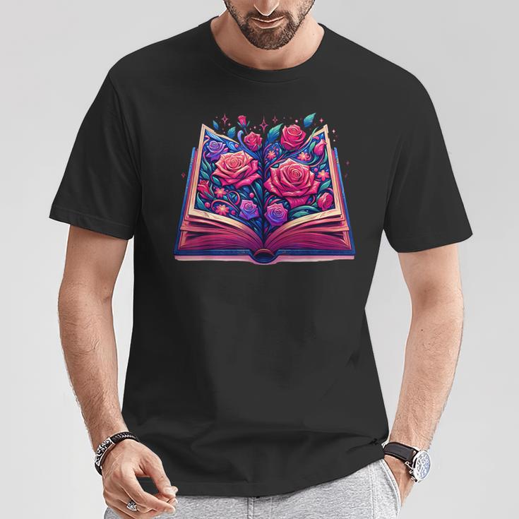 Reading Lover Librarian Book Lovers Flowers English Roses T-Shirt Unique Gifts