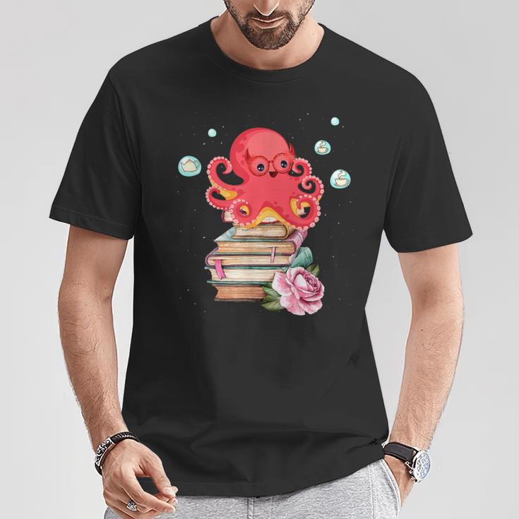 Reading Octopus Tea Coffee And Books Lover T-Shirt Unique Gifts