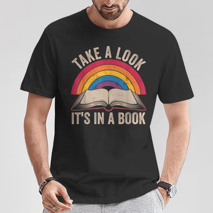 Retro Vintage Rainbow Take a Look It’s In a Book Reading T-Shirt Unique Gifts