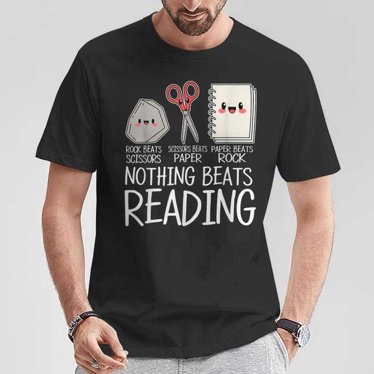Rock Paper Scissors Nothing Beats Reading Book Lover Humor T-Shirt Unique Gifts