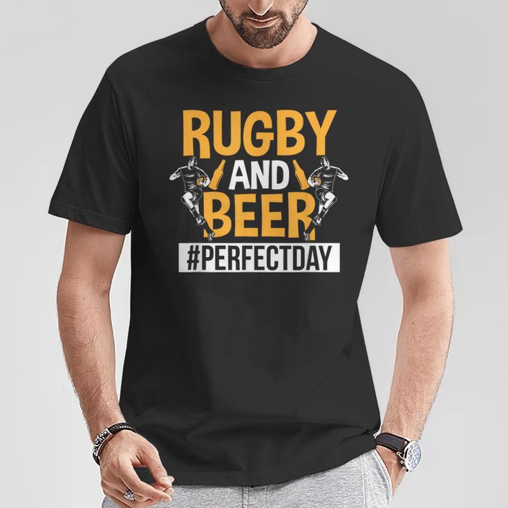 Rugby And Beer Festa Perfetta Per Rugby Rugby Papà Maglietta Regalos divertidos