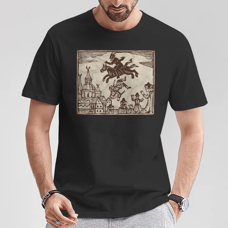 Satanic Occult Midnight Ride ゴスホラー 美的 木版画 長袖tシャツ Tシャツ 面白い贈り物