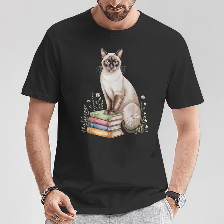 Siamese Cat Meezer Bookworm Flowers Book Reading Books T-Shirt Unique Gifts Siamese Cat Meezer Bookworm Flowers Book Reading Books T-Shirt Unique Gifts