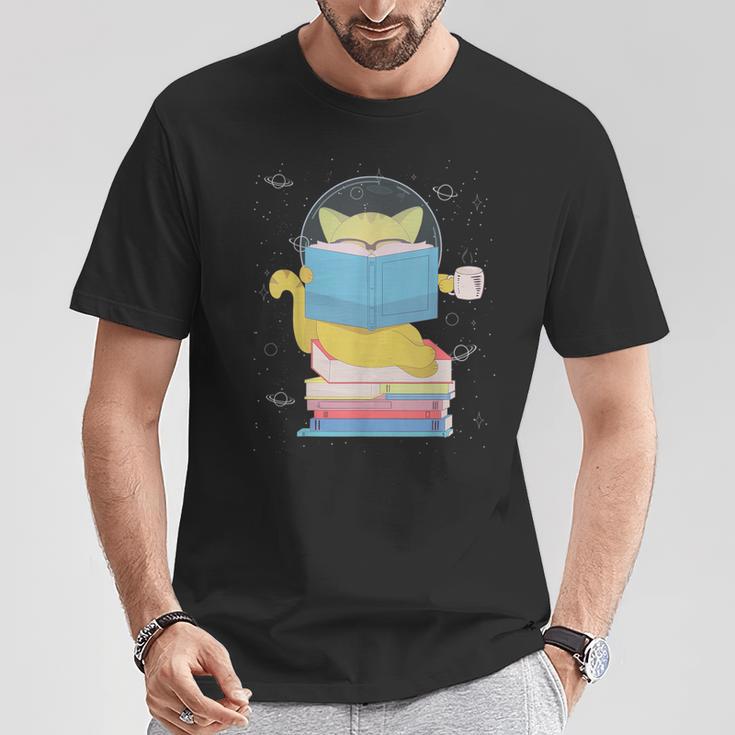 Space Cat Reading Book And Tea Space Cat For Men Women Kids T-Shirt Unique Gifts