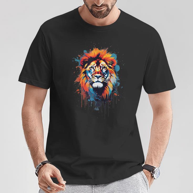 Strong Regal Lion Magestic Lion クールカラフルライオンステンシル Tシャツ 面白い贈り物