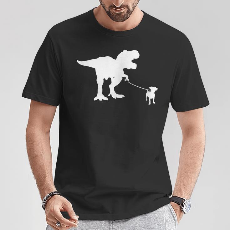 T-Rex Walking Jack Russel Divertente Cane Mamma Papà Dinosauro Trex Maglietta Regalos divertidos