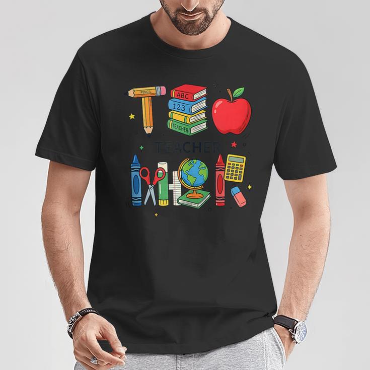 Teacher School Supplies Apple Books Pencil Globe Crayon T-Shirt Unique Gifts
