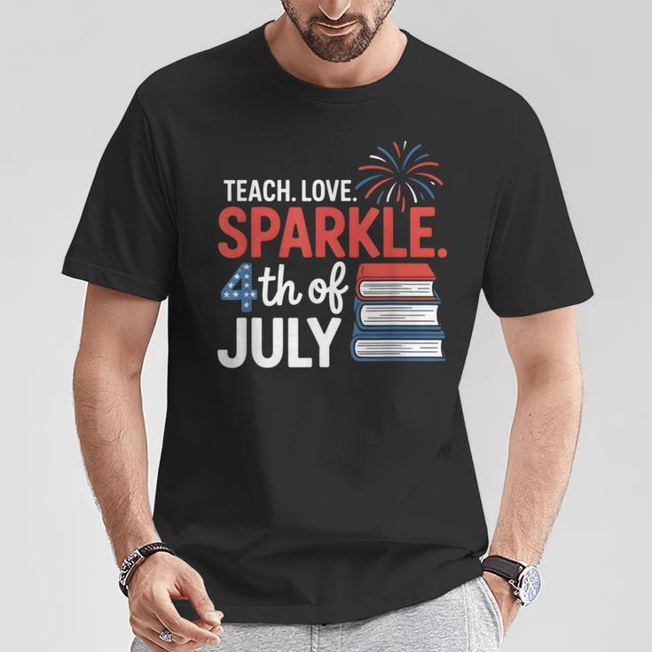 Teaching Love 4th Of July Teacher American Flag Books Party T-Shirt Unique Gifts