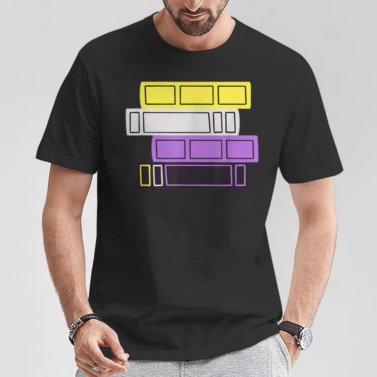 Threadless Grey Sky Chai Nonbinary Pride Book Stack Graphic T-Shirt Unique Gifts