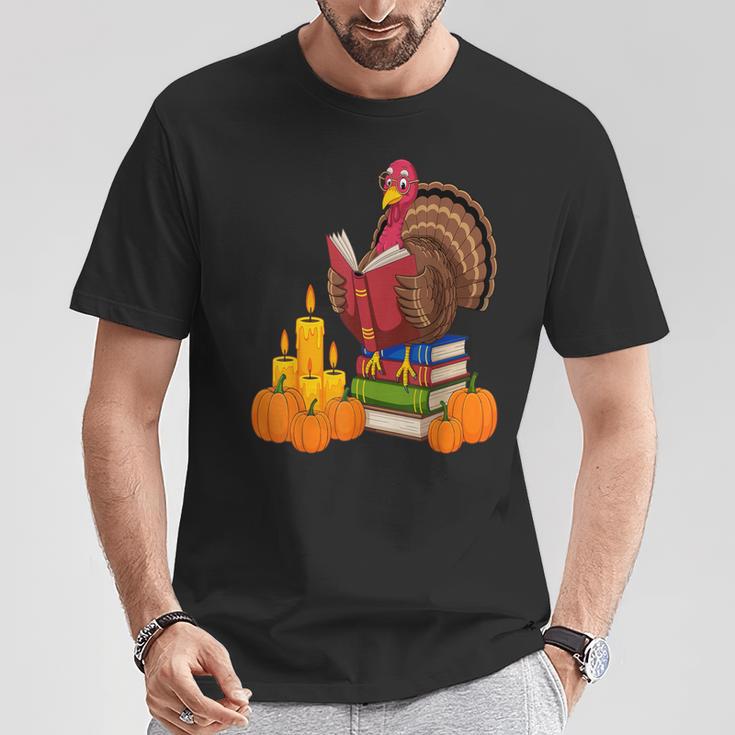 Turkey Reading Books Fall Thanksgiving Teacher Book T-Shirt Unique Gifts