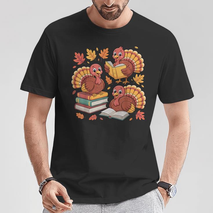 Turkey Reading Books Fall Thanksgiving Teacher Librarian T-Shirt Unique Gifts