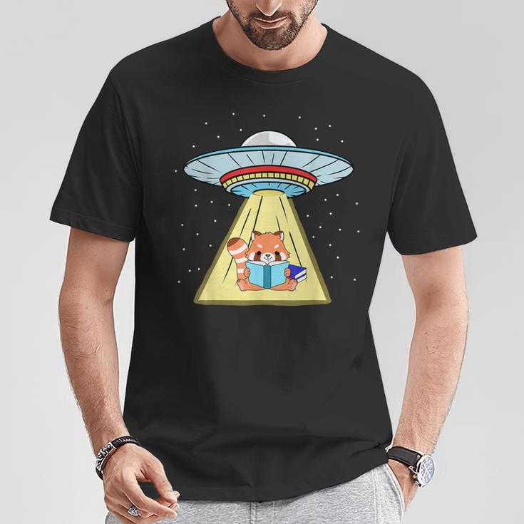 Ufo Abduction Red Panda Reading Book T-Shirt Unique Gifts