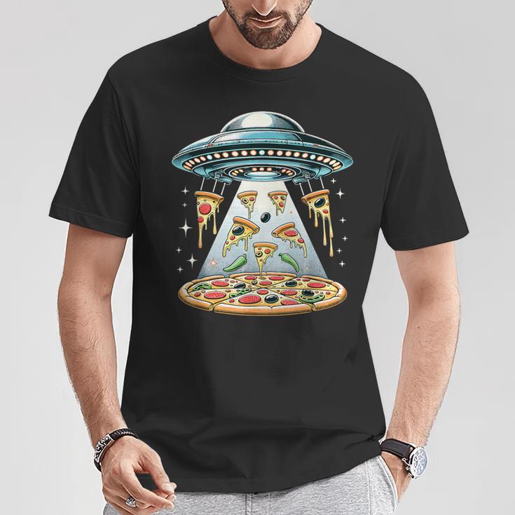 Ufo エイリアン 食べるピザ誘拐 面白い食べ物愛好家 Tシャツ 面白い贈り物