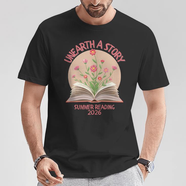 Unearth a Story 2026 Summer Reading Program Flowers Book T-Shirt Unique Gifts