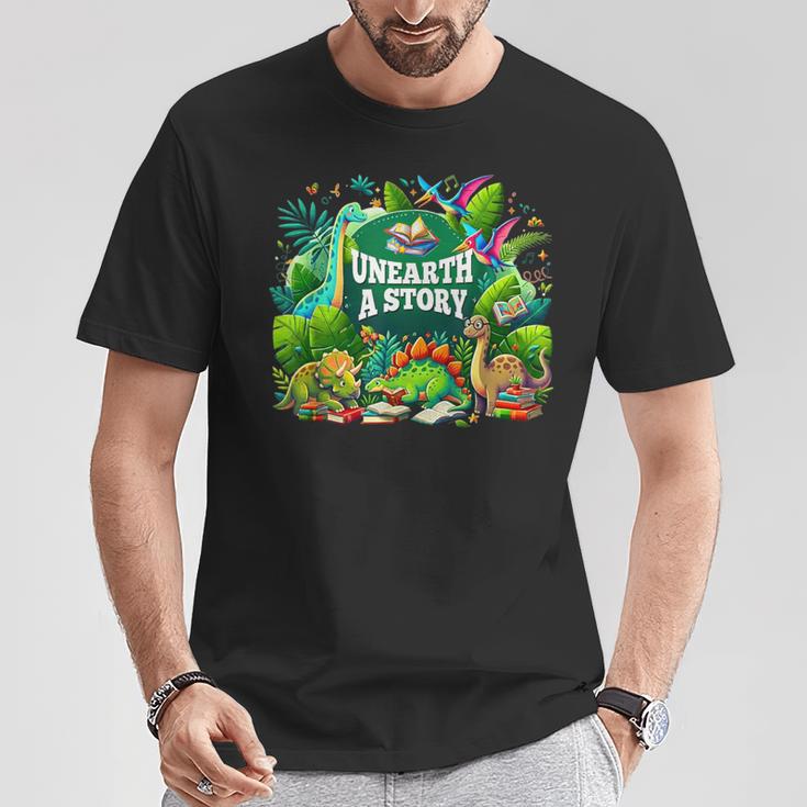 Unearth a Story Library Summer Reading 2026 Dinosaur Book T-Shirt Unique Gifts