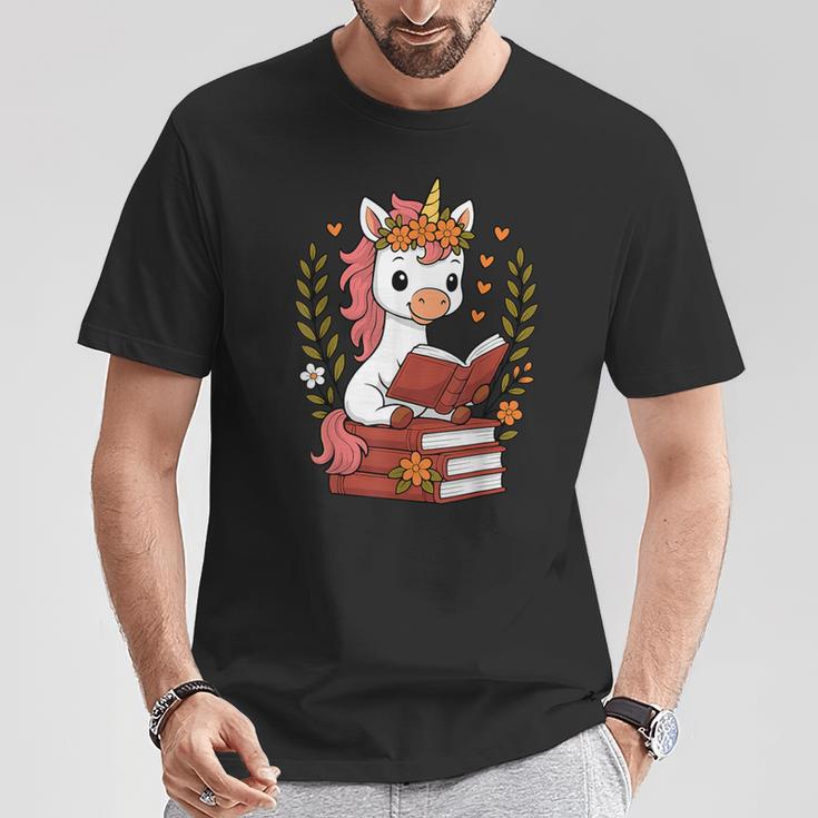 Unicorn Reading Book Graphic Unicorn With Book Floral T-Shirt Unique Gifts