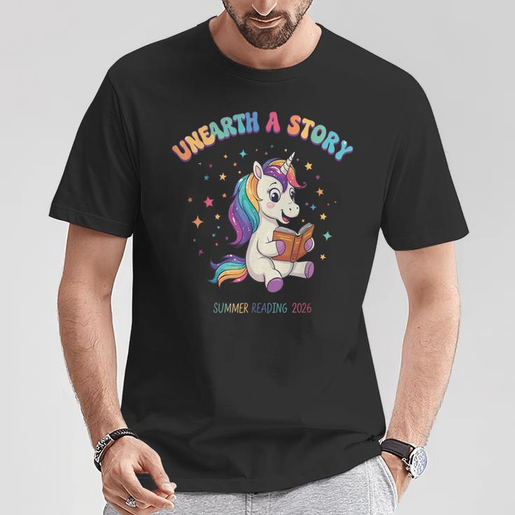 Unicorn Reading a Book Unearth a Story Program 2026 T-Shirt Unique Gifts
