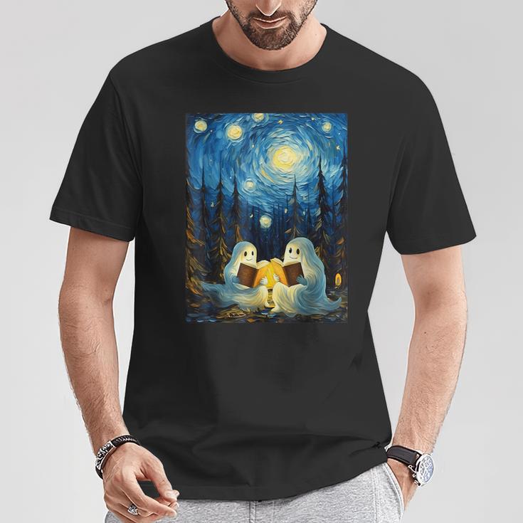 Van Gogh Starry Night Ghost Book Reading Camping Halloween T-Shirt Unique Gifts Van Gogh Starry Night Ghost Book Reading Camping Halloween T-Shirt Unique Gifts