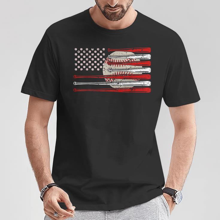 Vintage Baseball American Flag Usa For Dad Mom T-Shirt Unique Gifts