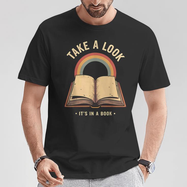 Vintage Rainbow Take a Look It's In a Book Retro Reading Art T-Shirt Unique Gifts