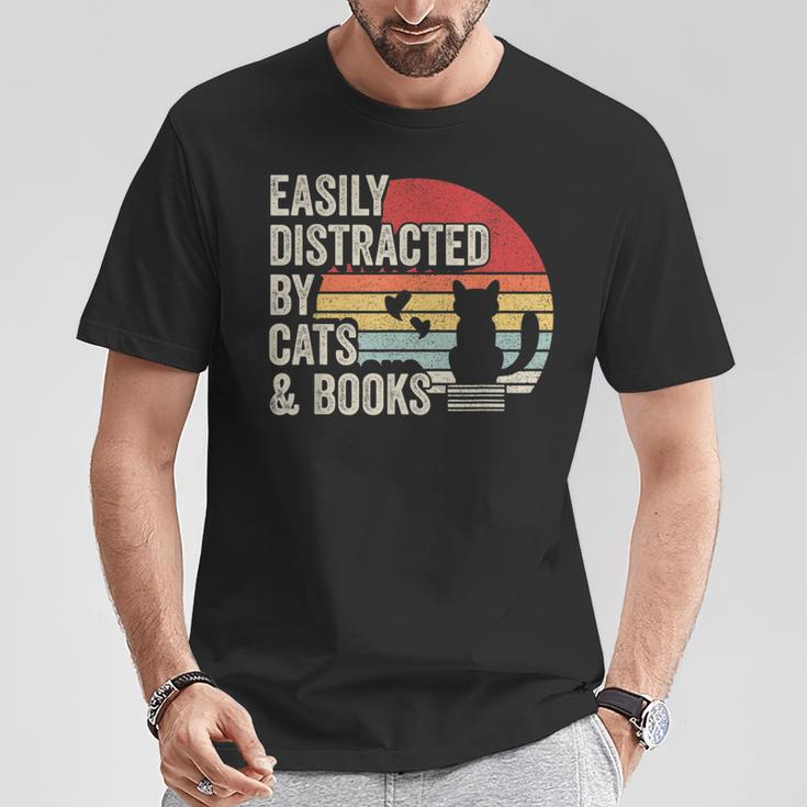 Vintage Retro Easily Distracted By Cats And Books T-Shirt Unique Gifts Vintage Retro Easily Distracted By Cats And Books T-Shirt Unique Gifts