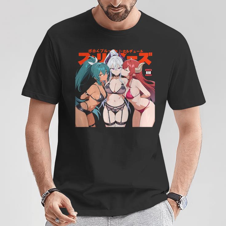 Waifu セクシー アニメ キス 女の子 角 日本の漫画風 Tシャツ 面白い贈り物