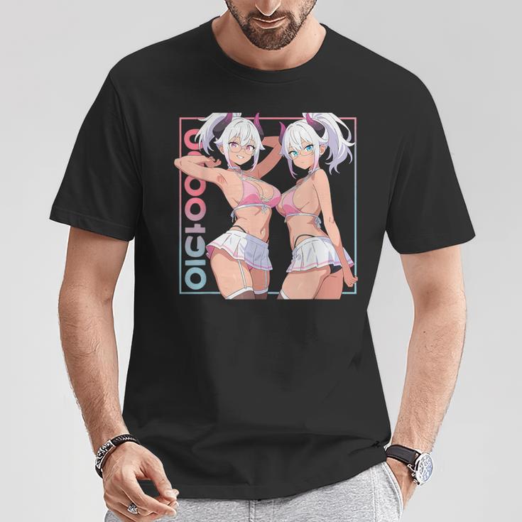 Waifu セクシー アニメ 女の子 角 ミニスカート 日本のレトロアート Tシャツ 面白い贈り物