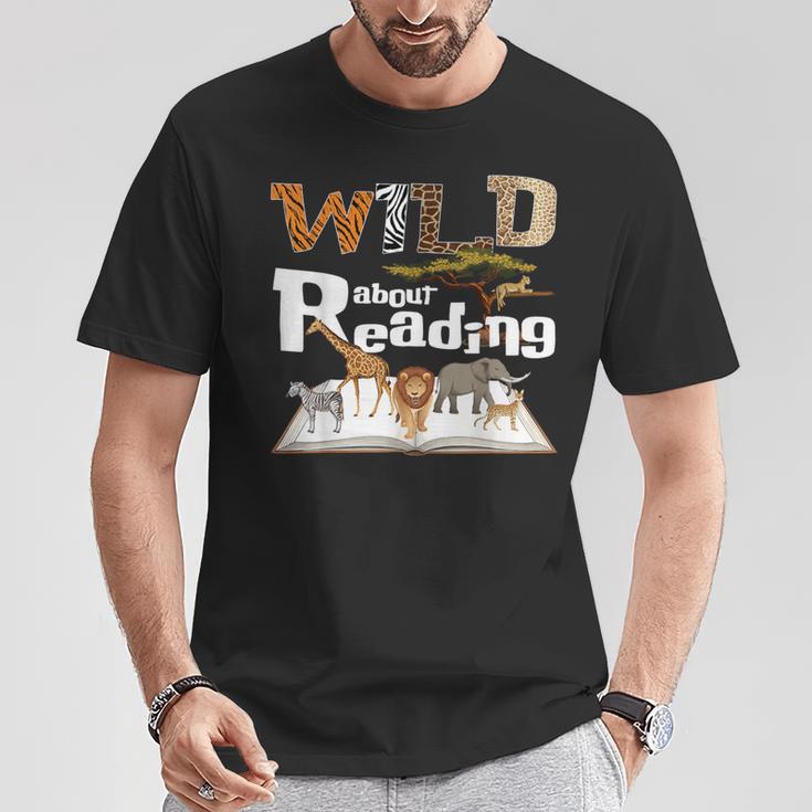 Wild About Reading Animals And Book Lovers Teacher Kids T-Shirt Unique Gifts