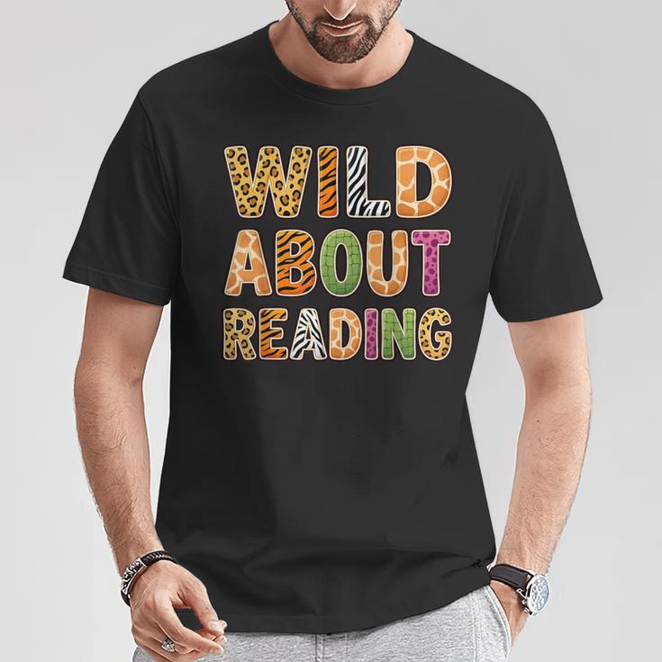 Wild About Reading Book Animal Book Lover Teacher Kids T-Shirt Unique Gifts