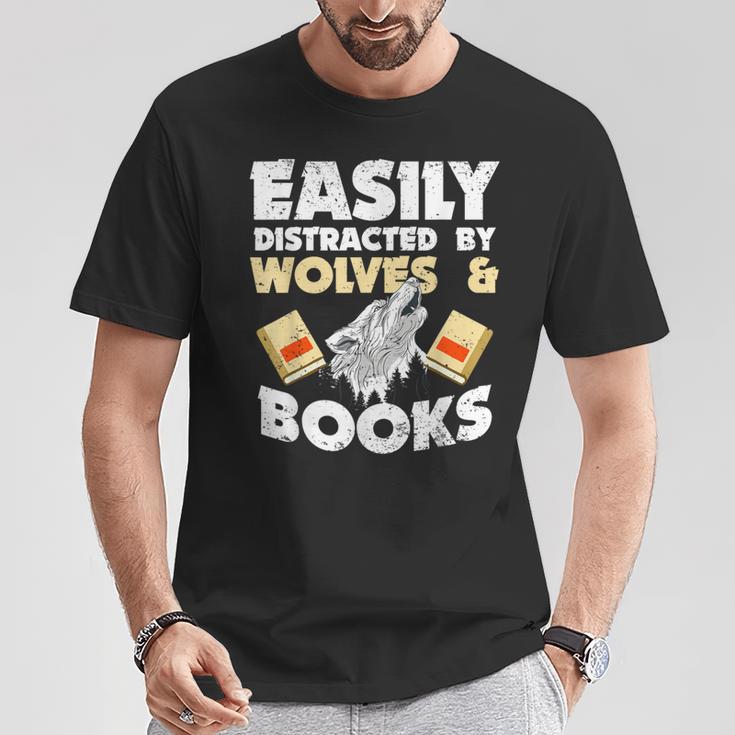 Wolf Lover Easily Distracted By Wolves And Books Read T-Shirt Unique Gifts