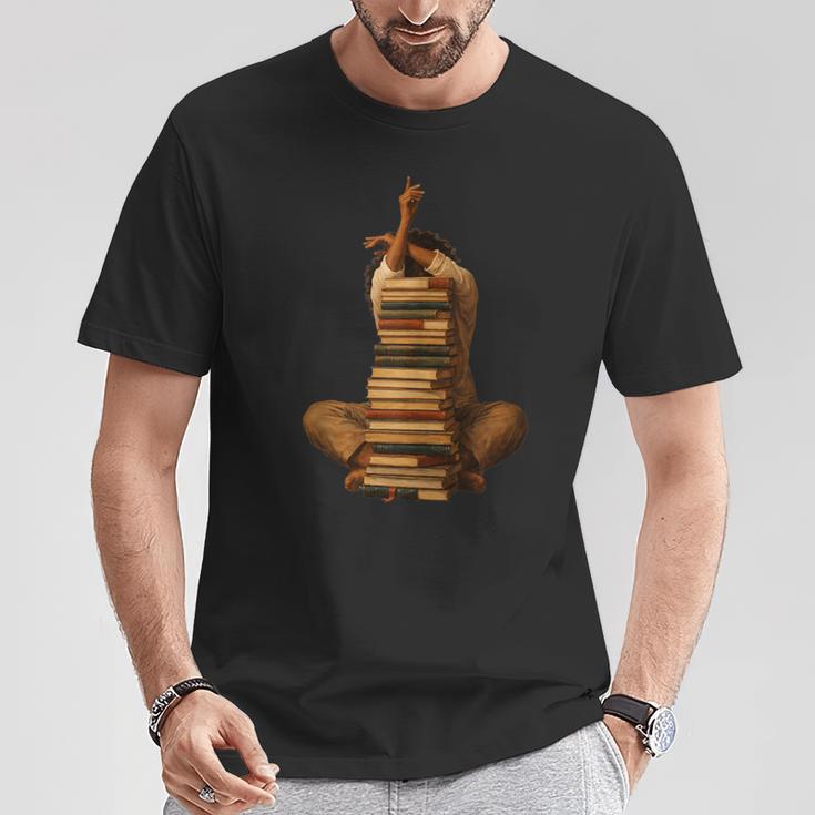 Woman Reading Book Stack Afro Girl Book Melanin Reader T-Shirt Unique Gifts