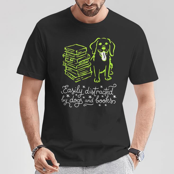 Women's Distracted By Books And Dogs Reader Graphic T-Shirt Unique Gifts