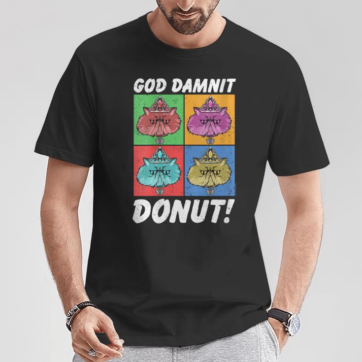 Women's Dungeon Crawler Carl God Damnit Donut Cat Pop Art Book T-Shirt Unique Gifts