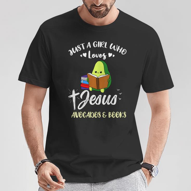 Women's Just A Girl Who Loves Jesus And Avocados And Books T-Shirt Unique Gifts