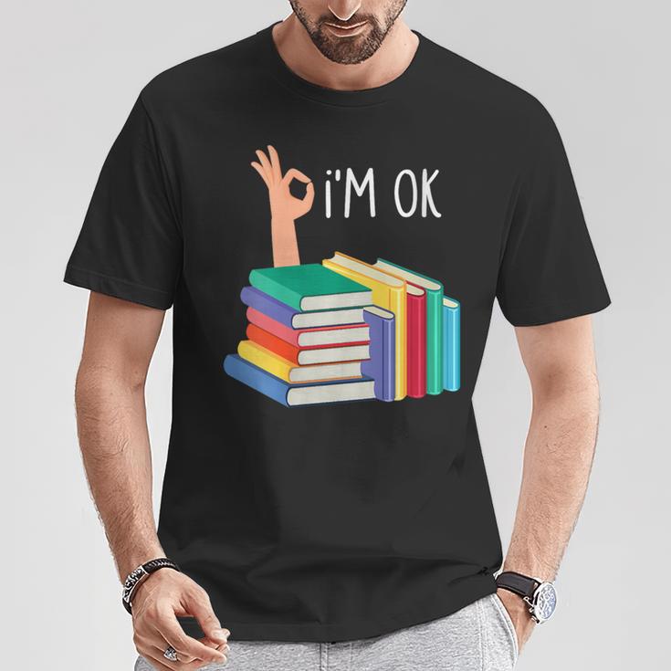 Women's Reading Books Librarian Reader Nerd I'm Ok T-Shirt Unique Gifts