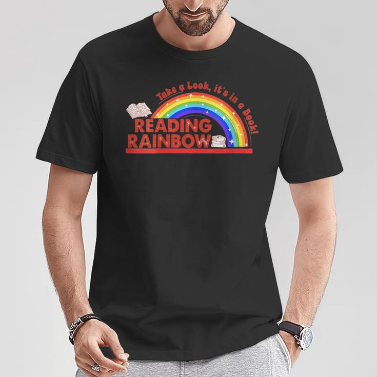 Women's Retro Rainbow Take A Look It's In A Book Reading Bookworm T-Shirt Unique Gifts