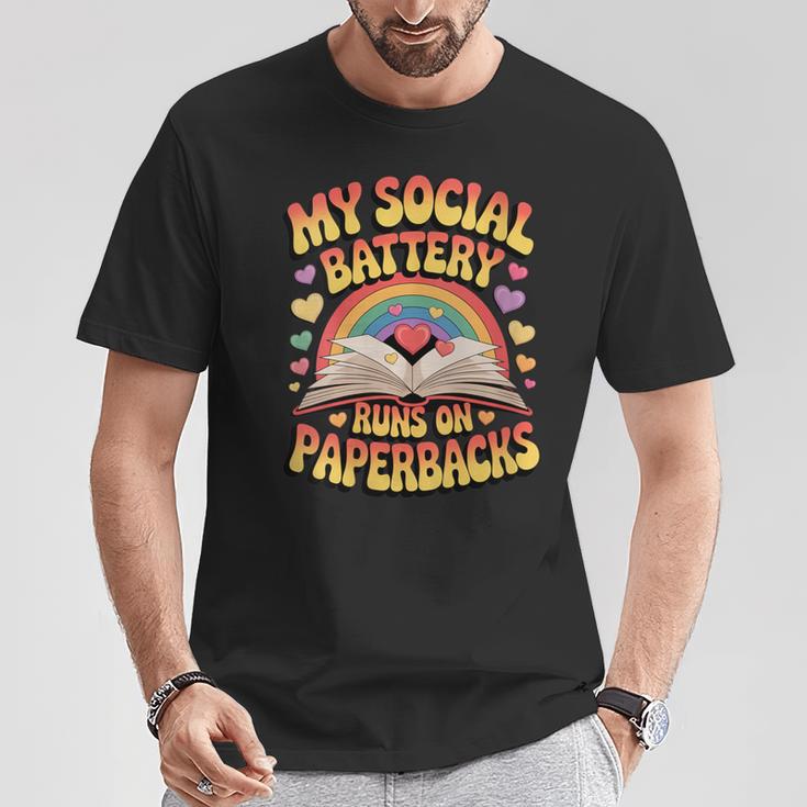 Women's My Social Battery Runs On Paperbacks Groovy Book Lover T-Shirt Unique Gifts Women's My Social Battery Runs On Paperbacks Groovy Book Lover T-Shirt Unique Gifts