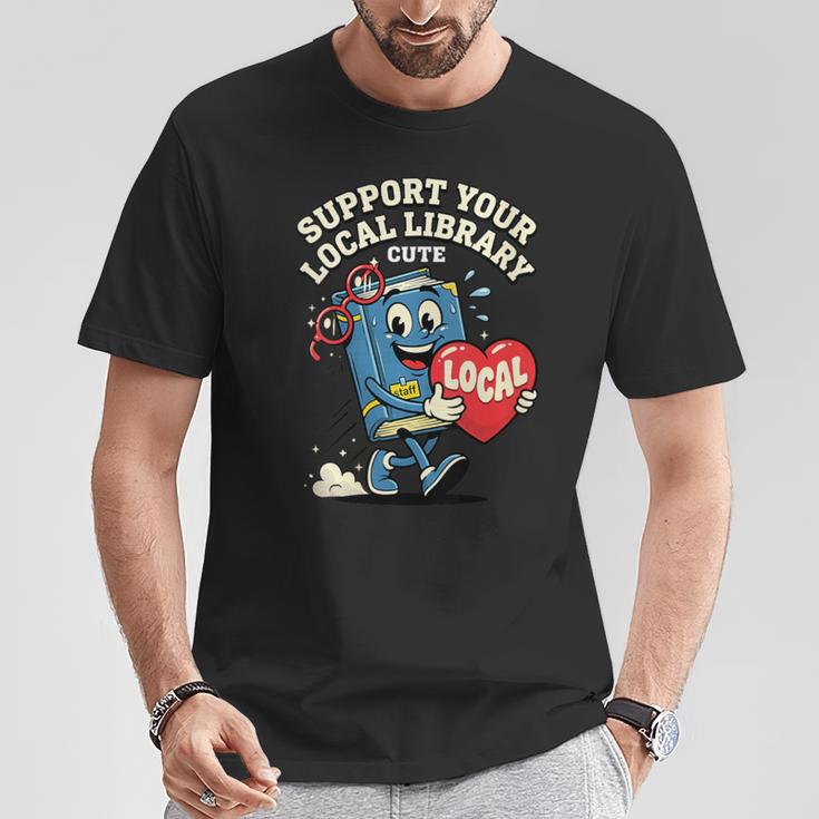 Women's Support Your Local Library Staff Retro Book Mascot T-Shirt Unique Gifts